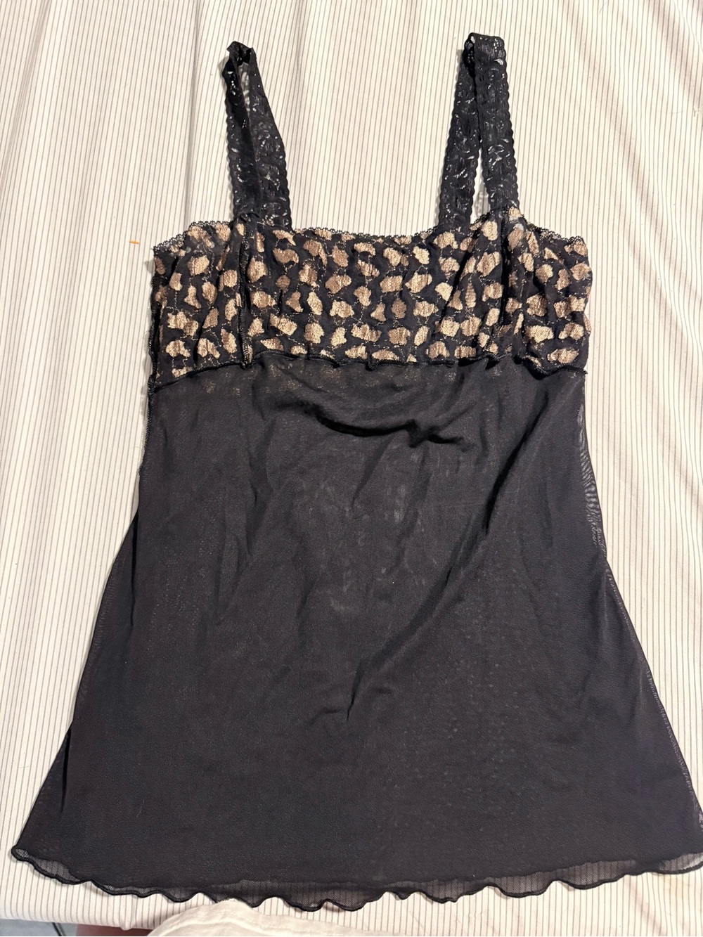 Black Lace-Trim Cami with Leopard-Print Bust